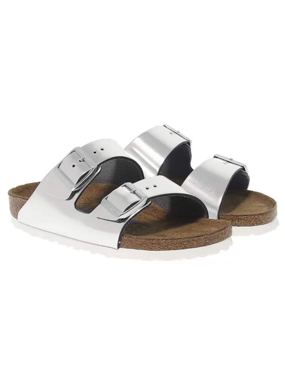 Niedrige Sandale-Birkenstock Flache Sandalen Arizona Aus Leder Silber